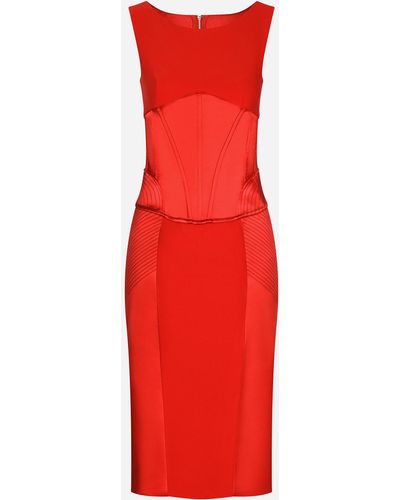 Dolce & Gabbana Longuette-Kleid aus Satin und Cady - Rot