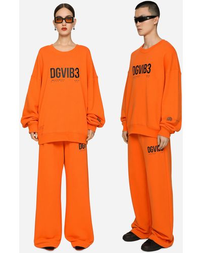 Dolce & Gabbana Felpa in jersey stampa DG VIB3 e logo - Arancione