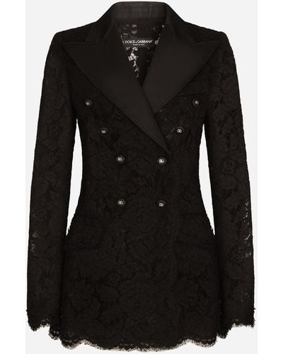 Dolce & Gabbana Lace Double-breasted Blazer Jacket - Black