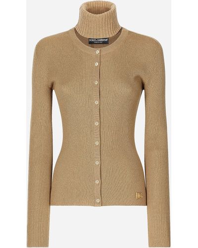 Dolce & Gabbana Wool And Cashmere Cardigan With Detachable Collar - Natural
