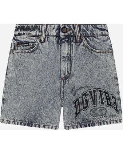 Dolce & Gabbana Short en denim avec logo DG VIB3 - Gris