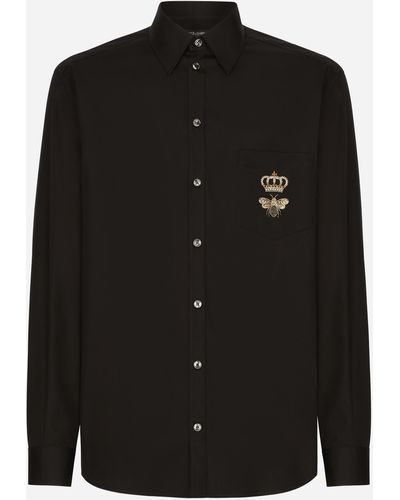 Dolce & Gabbana Cotton Martini-fit Shirt With Embroidery - Black