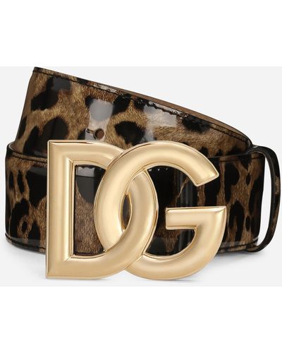 Dolce & Gabbana Kim Dolce&gabbana Leopard-print Glossy Calfskin Belt With Dg Logo - Black