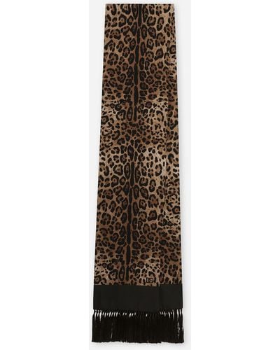 Dolce & Gabbana Écharpe frangée en soie imprimée léopard - Blanc