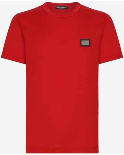 Dolce & Gabbana T-shirt en coton avec plaquette à logo - Rojo