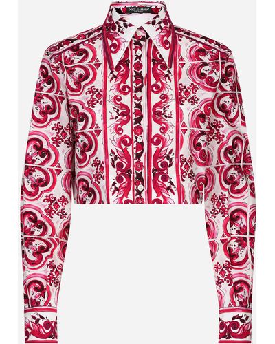 Dolce & Gabbana Cropped Majolica-Print Poplin Shirt - Red