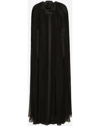 Dolce & Gabbana Capa en chifón de seda con aplicación de flor - Negro