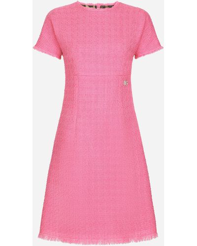 Dolce & Gabbana Midikleid aus Raschel-Tweed mit DG-Logo - Pink