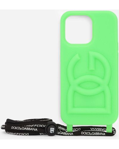 Dolce & Gabbana Funda para iPhone 13 Pro de goma con logotipo en relieve - Verde