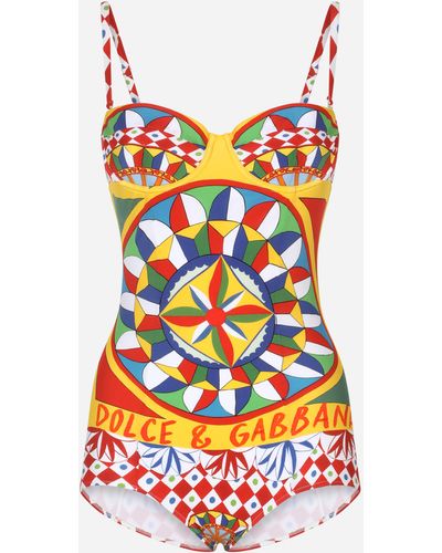 Dolce & Gabbana Carretto-print Balconette One-piece Swimsuit - Multicolour