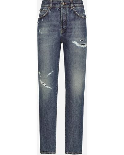 Dolce & Gabbana Jeans in denim con rotture - Blu