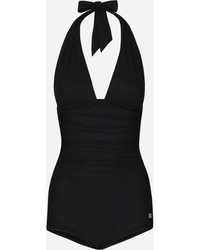 Dolce & Gabbana Deep V-neck Halterneck Swimsuit - Women's - Elastane/polyamide - Black