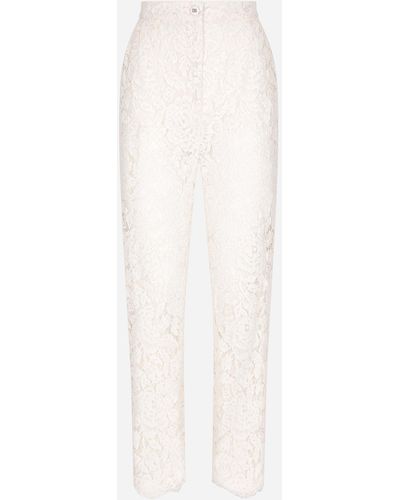 Dolce & Gabbana Hose aus elastischer Spitze mit Logo - Weiß