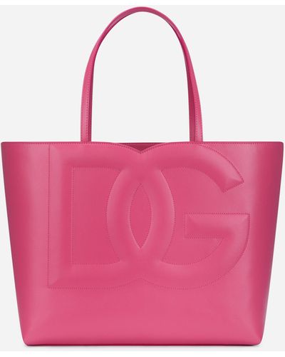 Dolce & Gabbana Mittelgroßer Shopper aus Kalbsleder mit Logo - Pink