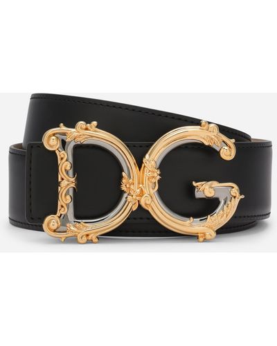 Dolce & Gabbana Leather belt with baroque DG logo - Nero