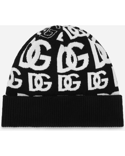 Dolce & Gabbana Cappello in cashmere con logo DG allover - Nero