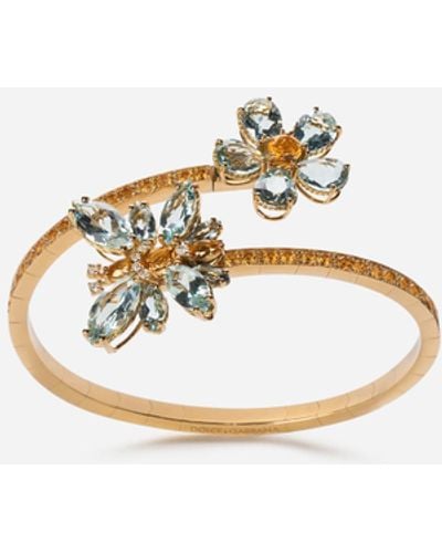 Dolce & Gabbana Spring Yellow Gold Bracelet With Butterfly-shaped Settings And Floral Decoration - Metallic