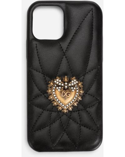 Dolce & Gabbana Cover Devotion iPhone 12/12 Pro aus matelassé-kalbsleder - Schwarz