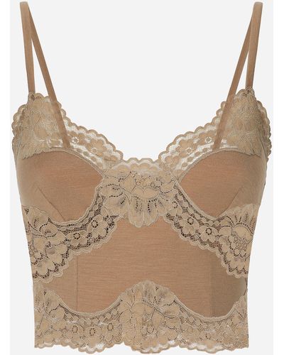 Dolce & Gabbana Wool Jersey Lingerie Crop Top With Lace Inlays - Natural