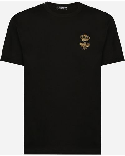 Dolce & Gabbana Baumwoll-T-Shirt mit Logoplakette - Schwarz
