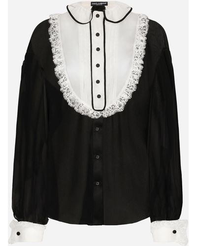 Dolce & Gabbana Camisa de chifón con plastrón y puños de organza - Negro