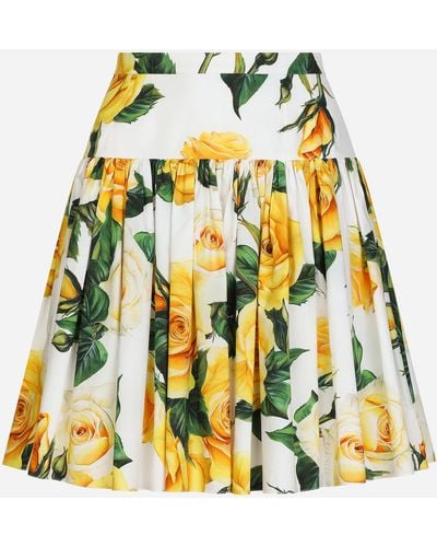 Dolce & Gabbana Short circle skirt in yellow rose-print cotton - Multicolore