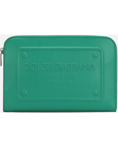 Dolce & Gabbana Kleine Pouch Bag aus Kalbsleder mit Relieflogo - Grün