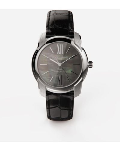 Dolce & Gabbana Dg7 Watch In Steel With Black Mother Of Pearl - Grey