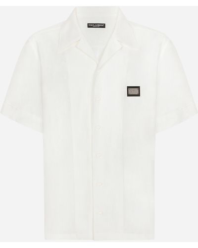 Dolce & Gabbana Camicia Hawaii lino con placca logata - Bianco