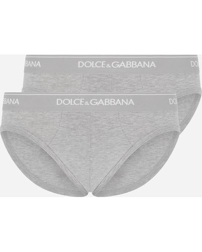 Dolce & Gabbana Stretch Cotton Mid-rise Briefs Two Pack - Gray