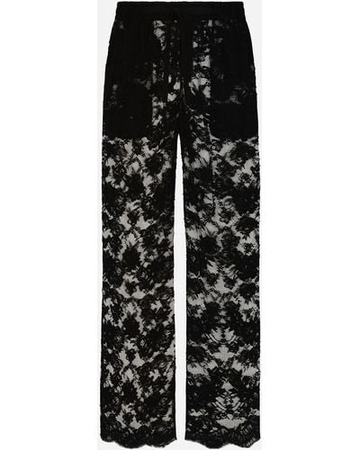 Dolce & Gabbana Pantalón tipo pijama de encaje Chantilly - Negro