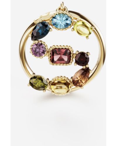 Dolce & Gabbana Rainbow alphabet S ring in yellow gold with multicolor fine gems - Metálico