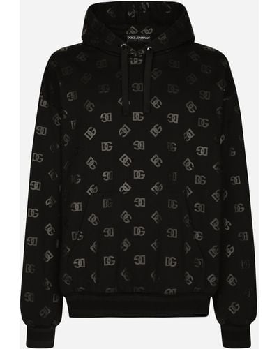 Dolce & Gabbana Sweatshirt aus Jersey mit Kapuze und DG-Print - Schwarz