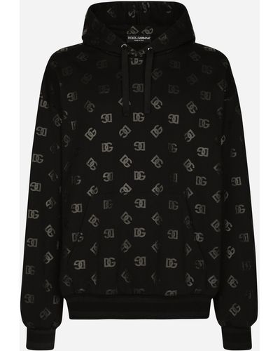 Dolce & Gabbana Sudadera de punto con capucha y estampado DG - Negro