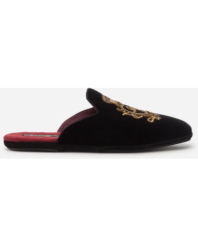 Dolce & Gabbana Velvet slippers with coat of arms embroidery - Schwarz