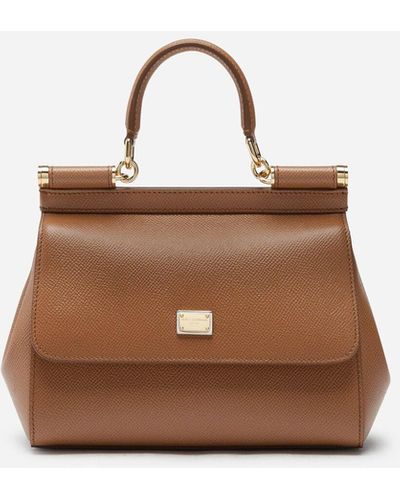 Dolce & Gabbana Small Dauphine Leather Sicily Bag - Brown