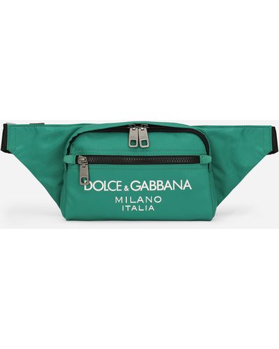 Dolce & Gabbana Small Nylon Belt Bag With Rubberized Logo - Green