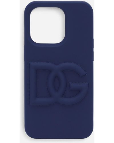 Dolce & Gabbana Cover iPhone 14 pro max in gomma logata - Blu