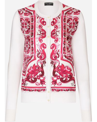 Dolce & Gabbana Cárdigan de seda y sarga con estampado Maiolica - Rosa