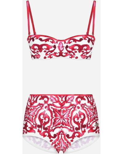 Dolce & Gabbana Bikini balconette y culotte con estampado Maiolica - Rojo