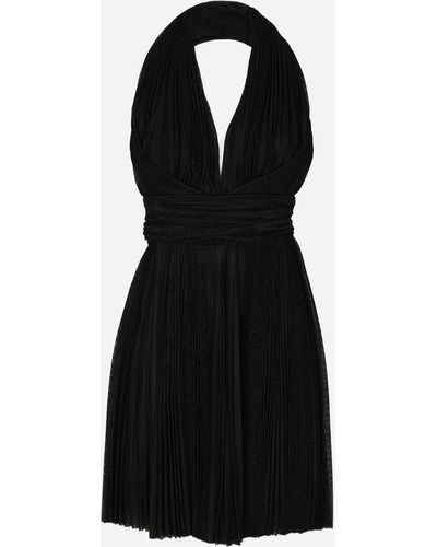 Dolce & Gabbana Short pleated lurex mesh dress - Nero