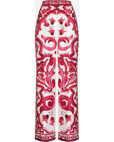 Dolce & Gabbana Pantalon en sergé à imprimé majoliques - Rouge