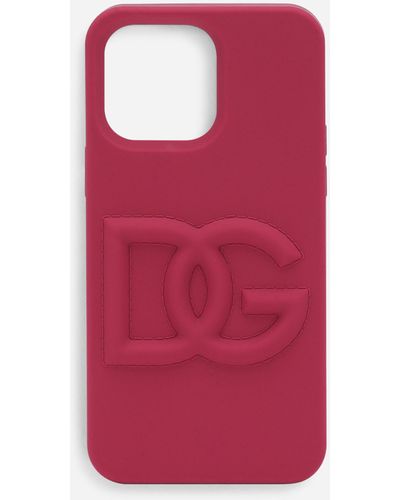 Dolce & Gabbana Rubber Iphone 14 Pro Cover With Dg Logo - Red