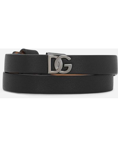 Dolce & Gabbana Bracelet en cuir de veau à logo DG - Blanc