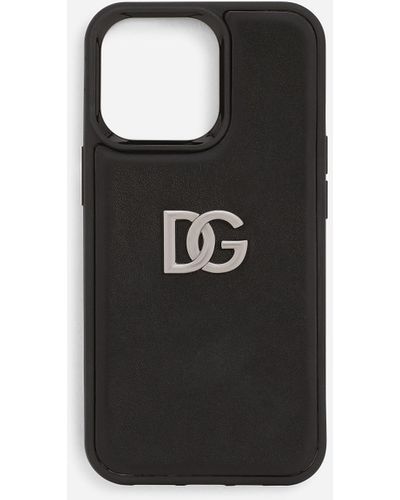 Dolce & Gabbana Coque pour iPhone 13 Pro en cuir de veau - Noir