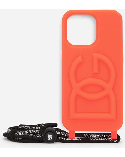 Dolce & Gabbana Funda para iPhone 13 Pro de goma con logotipo en relieve - Naranja
