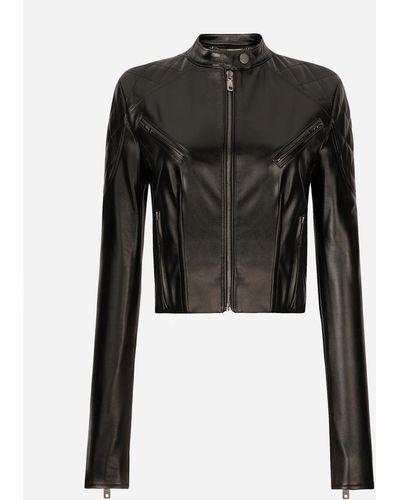 Dolce & Gabbana Short Leather Biker Jacket - Black