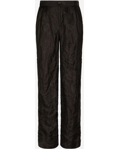 Dolce & Gabbana Tailored Straight-leg Trousers In Metallic Technical Fabric And Silk - Black