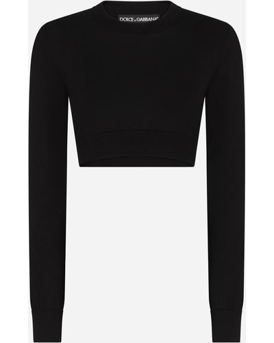 Dolce & Gabbana Cropped Round-neck Silk Pullover - Black