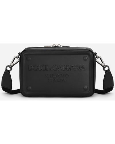 Dolce & Gabbana Umhängetasche aus Kalbsleder mit Relieflogo - Schwarz